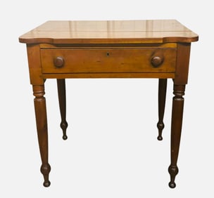 Early Cherry Federal Style One Drawer Work Table With Biscuit Corners On Tall Turned Legs