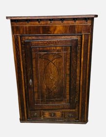 Early Inlaid Hanging Corner Cupboard With Blind Door Over 3 Drawers 18"X36"X50"