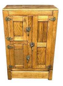 Early Oak Ice Box With Three Doors On Front And Original Brass Hardware 13"X25"X39"