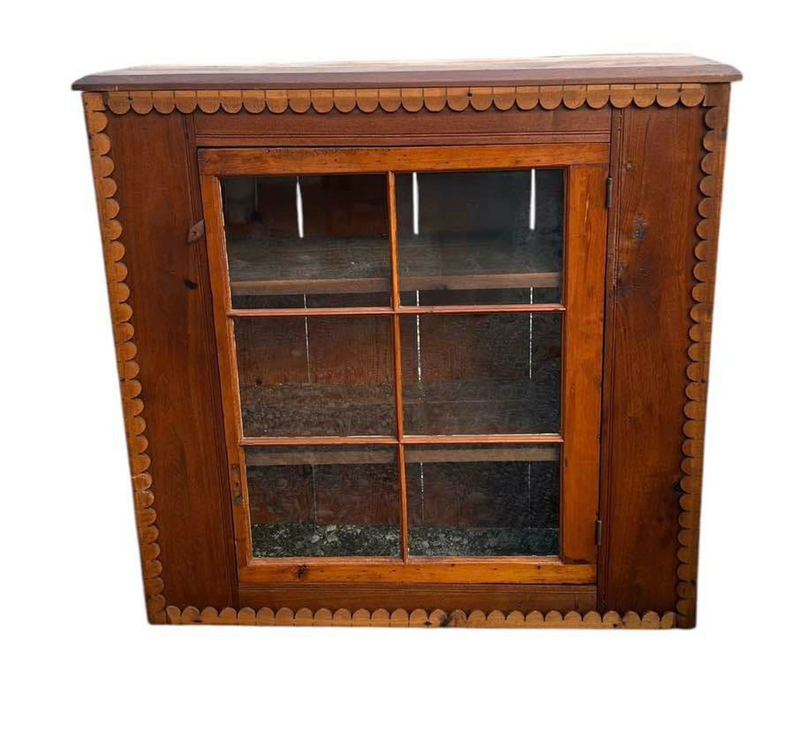 Early Walnut Hanging Cupboard With Single 6 Pane Door And Cut Out Trim 17"X43"X42" (1 of 3)