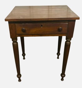 One Drawer Walnut Federal Style Work Table On Tall Turned Legs 21"X24"X29"