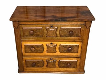 Walnut Three Drawer Chest With Burreled Accents On Drawers 16"X31"X26"