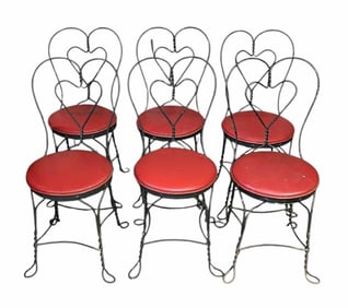 Set Of Six Vintage Wrought Iron Ice Cream Or Soda Fountain Chairs 15"X15"X35"