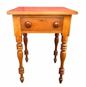 Federal Style One Drawer Cherry Work Table On Tall Turned Legs