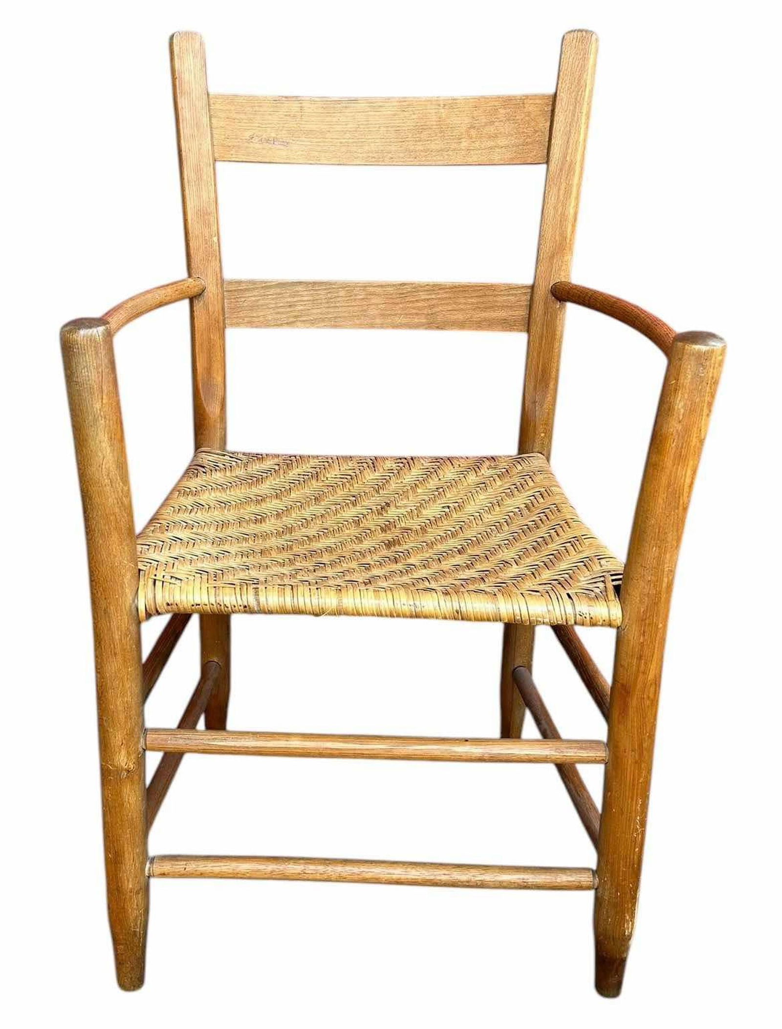 Early Bentwood Ladder Back Arm Chair With Woven Seat 18"X21"X34" (1 of 3)