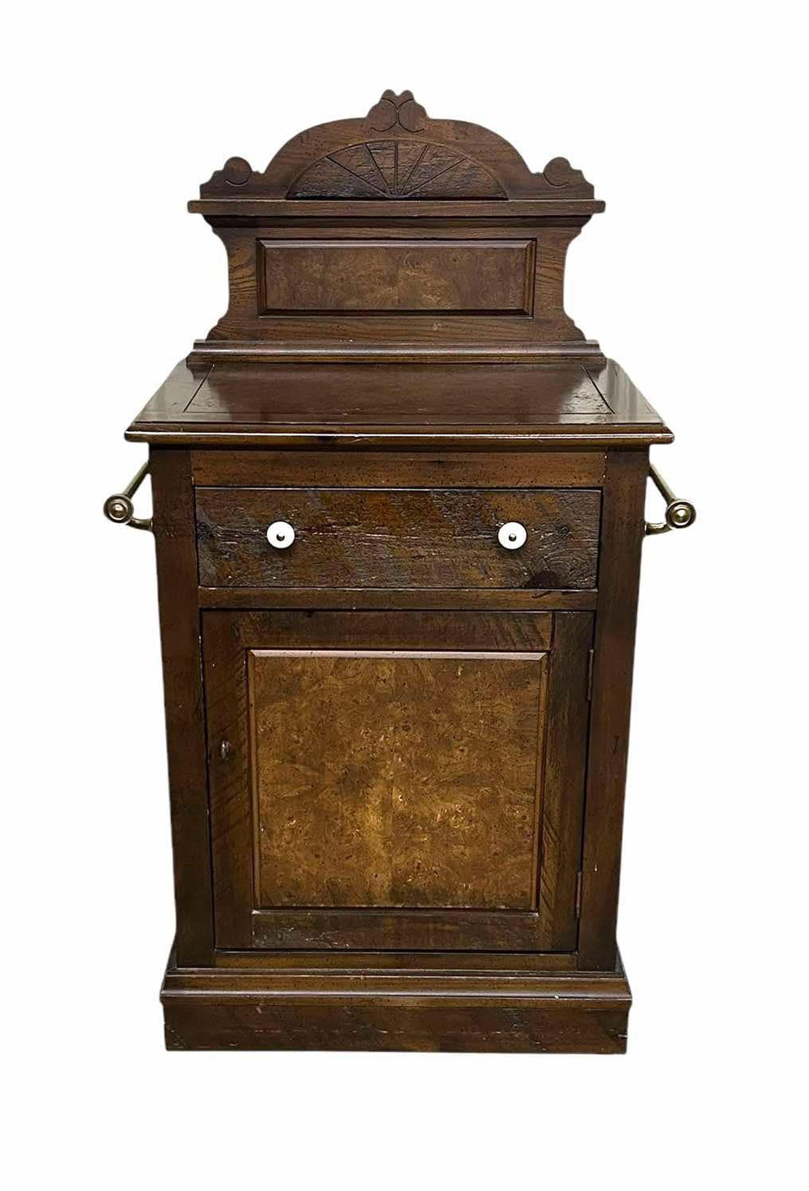 Walnut Washstand With Brass Towel Bars And Carved Crest 17"X28"X48": Walnut Washstand With Brass Towel Bars And Carved Crest 17"X28"X48"