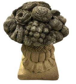 Early Stone Or Concrete Ornamental Garden Floral Basket 10"X10"X13"