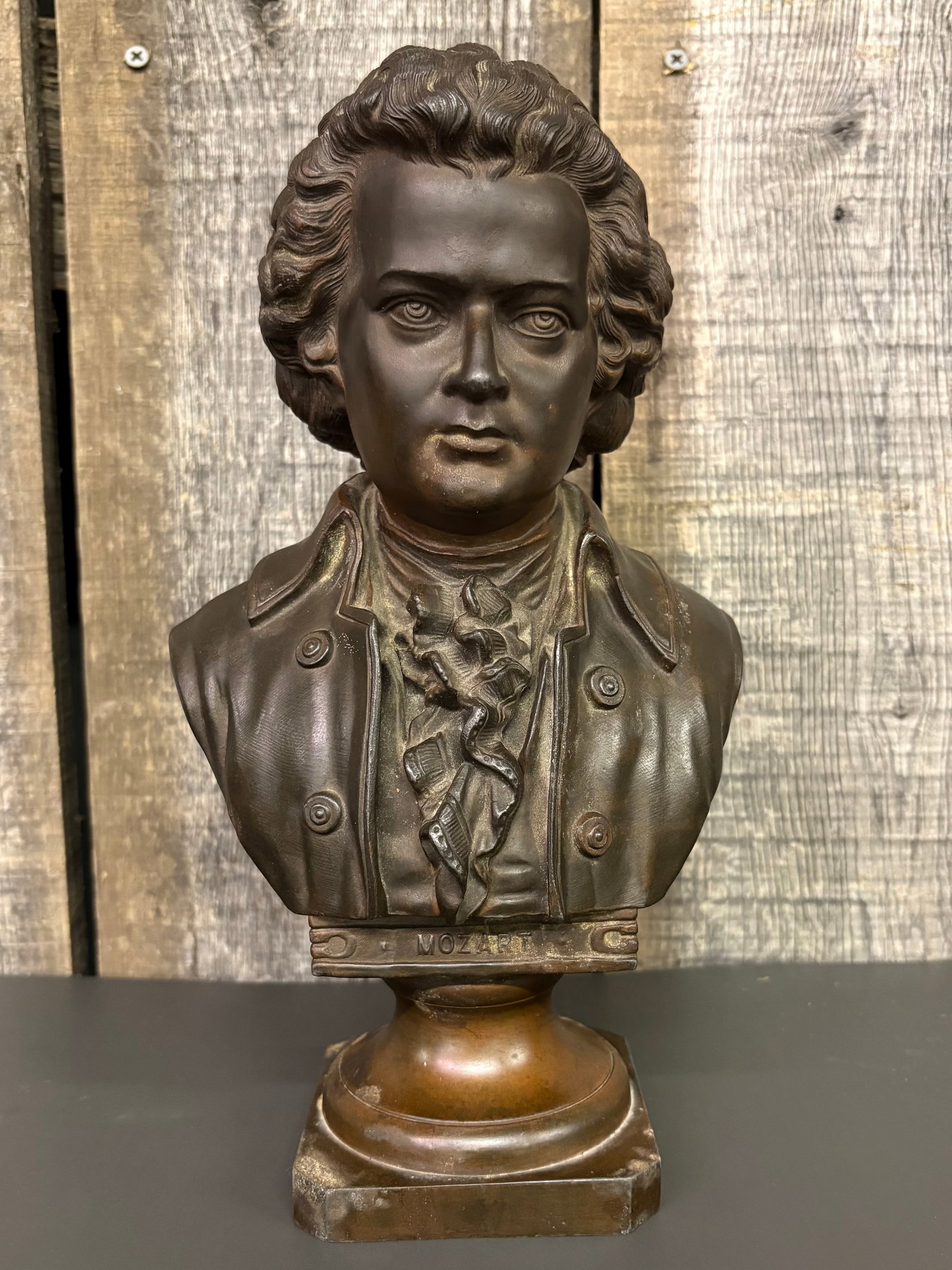 Bronze Overlay Bust Of Wolfgang Amadeus Mozart 6"X11": Bronze Overlay Bust Of Wolfgang Amadeus Mozart 6"X11"