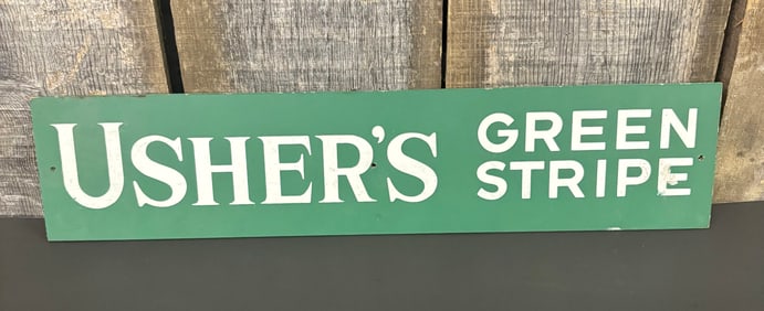 Usher's Green Stripe Established 1779 Scotch Advertising Sign 4.5"X19.5"