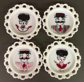 Set Of 4 Vintage Mr. And Mrs. Collectible Lattice Edge Milk Glass Style Plates 8"