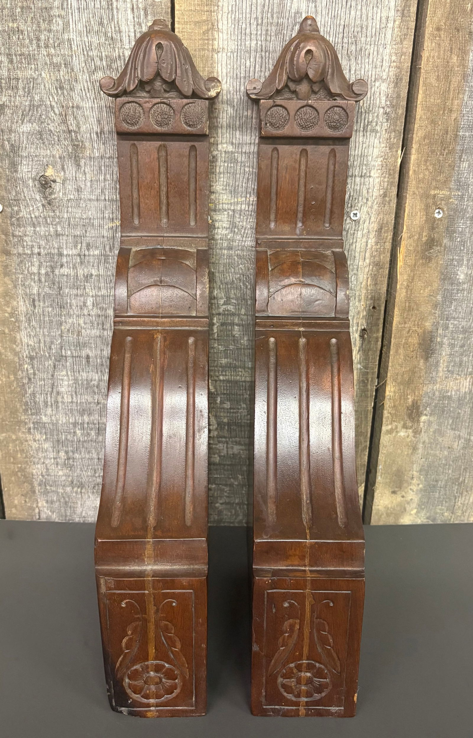 Early Pair Of Possibly French Corbels; Carved Architectural Elements 3"X9"X19" (1 of 4)