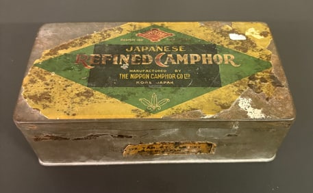 Early Advertising Tin Japanese Refined Camphor 3"X6"X3"