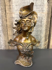 Early Bronze Overlay Bust Sculpture "L'Hiver" (French For Winter) By German Sculptor Franz Iffland