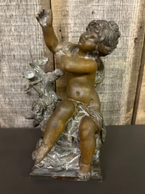 La Raquette" After Hippolyte Moreau Bronzed Sculpture Measuring 6.5"X11