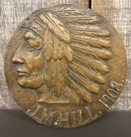 J.M Hill 1908 Large Bronze Commemorating Indian Head 5$ Gold Coin (Production Dates 1908-1929) 6"
