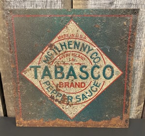 Vintage Embossed Tin Tabasco Pepper Sauce Advertising Sign. Tabasco Created In 1868 By Edmund