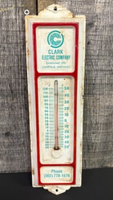 Vintage Metal Clark Electric Company Louisville, KY. Advertising Thermometer 13"