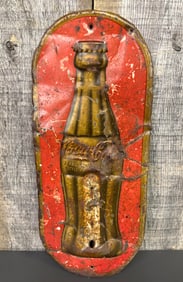 1923" Original Coca-Cola Bottle Thermometer Advertising Sign Red - Gold; As Found. 7"X16