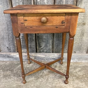 Early One Drawer Sheraton Table With Rabbeted And Nailed Butt Joint Drawers 14"X18.5"X24"