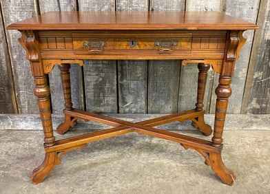 Antique Eastlake Victorian Library Style One Drawer Table 20"X36"X29"
