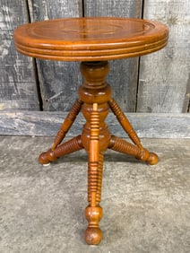 Tonk Chicago- New York Antique Victorian Adjustable Birch Piano Or Organ Stool Made In Late 1800's