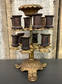 Antique Cast Iron Two Tiered Revolving Spool Holder Thread Tree 5"X5"X8"