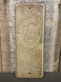 Vintage 1950's 7UP General Store Tin Embossed Soda Pop Advertising Sign "Come In 7UP Likes You"