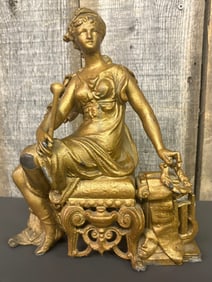 Antique Ansonia-Style Bronzed Classic Figural Sculpture 2"X10"X12"