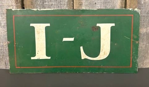 Vintage Tin I - J Lettering Sign 10"X20"