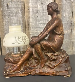 Antique Art-Deco Figural Seated Woman Lamp 1920-1949 4"X12"X12"