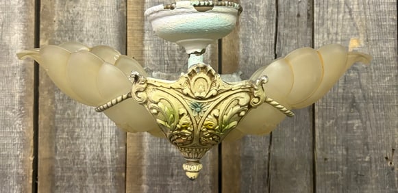 Antique Art Deco Double Slip Shade Light Fixture 8"X16"