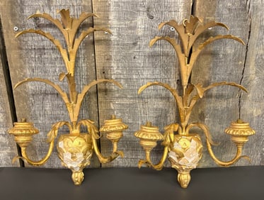 Pair Of Italian Gold Topiary Wall Sconces; As Pictured. 10"X14"