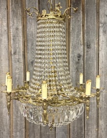 French Louis XVI-Style Chandelier With 8 Arms And Multiple Beaded Crystal Strands  26"X26"