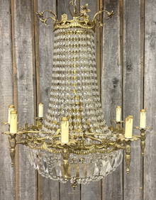 French Louis XVI-Style Chandelier With 8 Arms And Multiple Beaded Crystal Strands 26"X26" (1 of 11)