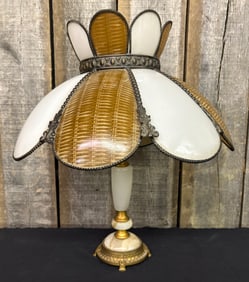 Antique Tiffany Style Leaded Glass Pendant Light Table Lamp With Beautiful Glass Shade And Italian