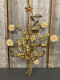 Italian Gold Gilt Style Floral Bouquet 3 Light Wall Sconce 18"X21"