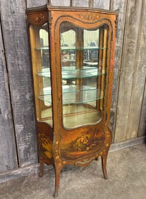 19th Century French Vernis Martin Style Vitrine Curio Cabinet Serpentine Front 14"X28"X61"