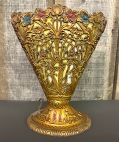 Antique Slag Glass Art Nouveau Style Highly Decorated Lamp 7"X10"