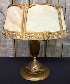 Art Nouveau Style Early 20th Century Antique Table Lamp With Solid Brass Base And Beautiful Slag (1 of 9)