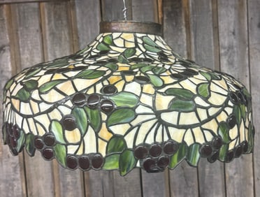 Chicago Mosaic Shade Co. Style Stained Glass Chandelier Shade With Grape Pattern Measuring 25"X12"