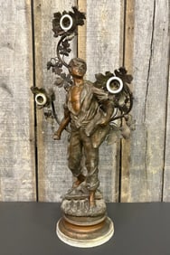 Rare "Semeur" By Rousseau French Bronzed Spelter Lighted Sculpture Lamp On Base As Found 7"X16"X29"