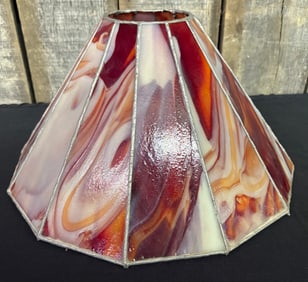 Antique 12 Panel Stained Glass Slag Glass Lamp Shade; One Panel With Crack. 15.5"X8"