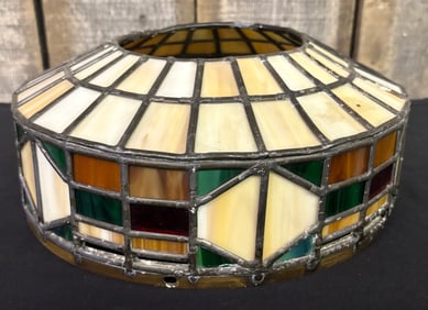 Antique Tiffany Style Turtle Back Pattern Leaded Glass - Stained Glass Lamp Shade 11.5"X5"