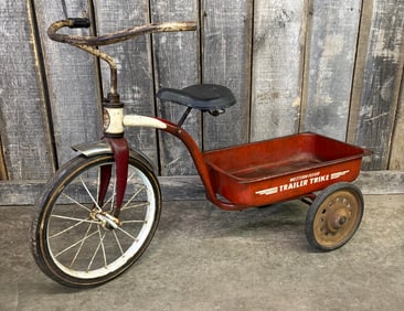 Vintage Garton Western Flyer Trailer Trike; Children's Tricycle With Attached Trailer Wagon