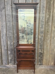 Antique Eastlake Victorian Carved Pier Mirror Style Hall Tree 9"X24"X77"