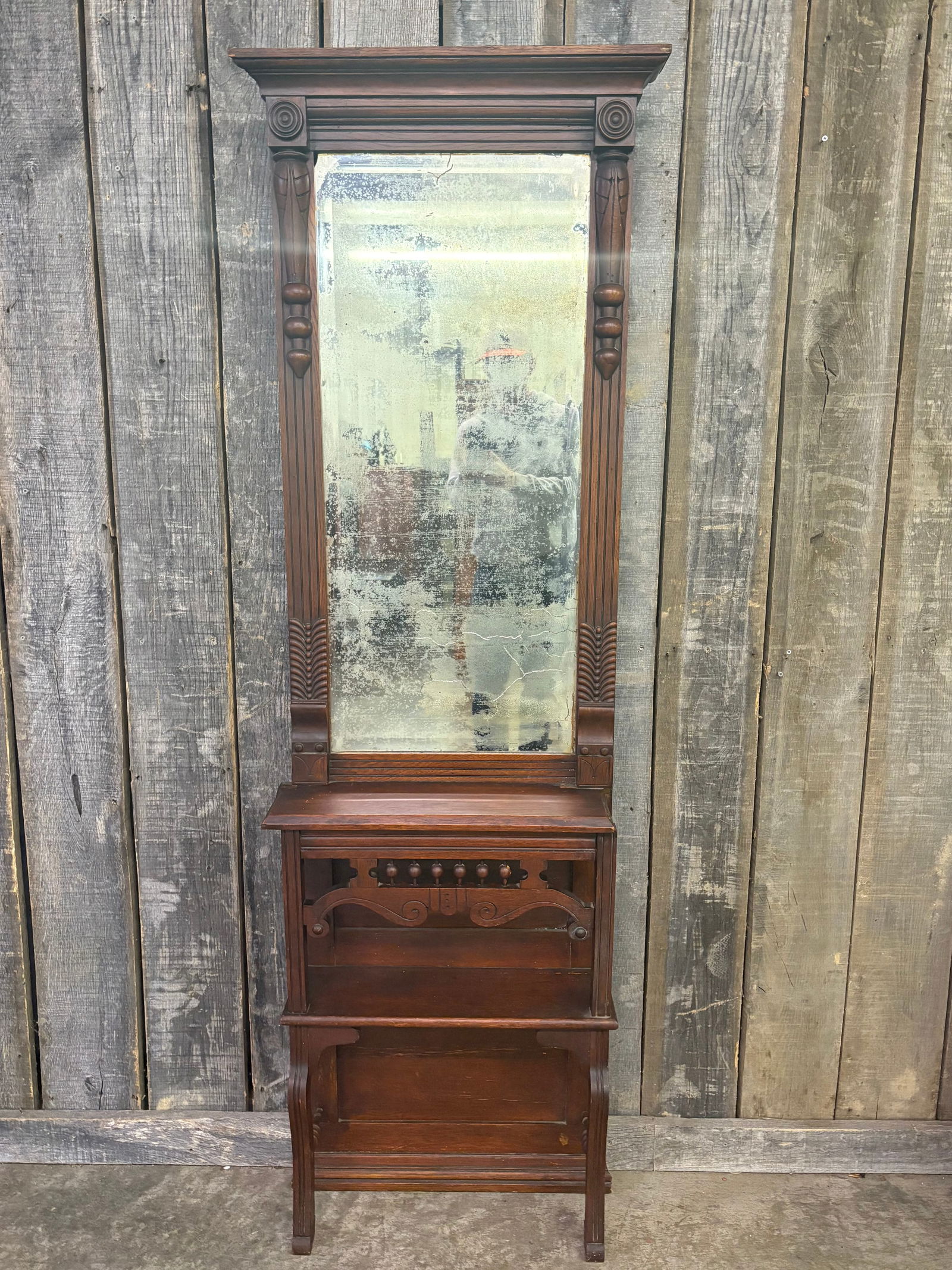 Antique Eastlake Victorian Carved Pier Mirror Style Hall Tree 9"X24"X77" (1 of 8)