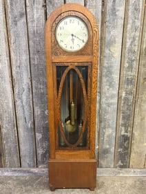 Antique Art Deco Tiger Oak Style Footed Triple Weight Grandfather's Clock 10"X21"X75"