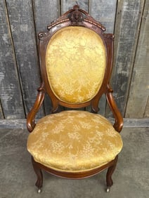 Victorian Walnut Ladies Parlor Chair With Carved Figural Bust In Crest Attributed To John Jelliff;