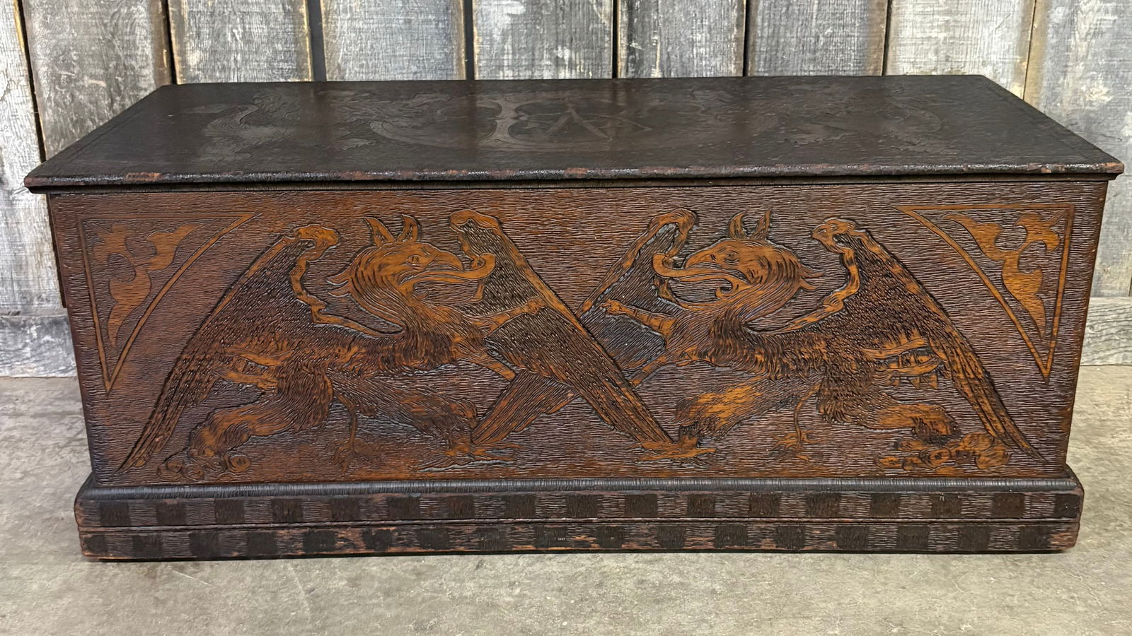 Early Highly Carved Oak Blanket Chest With Carved Lions And Dragons On All Sides And Poem Carved On (1 of 12)