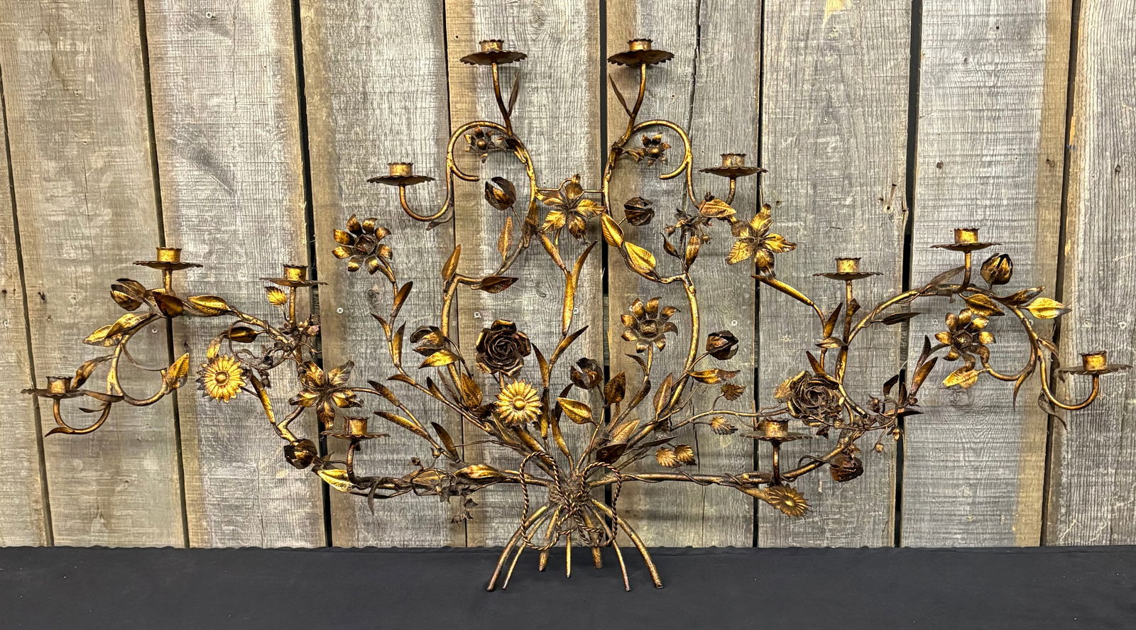 Early Large Gilt Metal 12 Candle Wall Sconce 52"X28" (1 of 9)